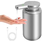 Mamiddle 12 oz. Automatic Soap Dispenser Stainless Steel with Sensor Infrared Soap Dispenser Electric IPX5 Waterproof USB-C Charging Motion Sensor for Kitchen & Bathroom (Silver Cyl)