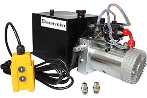Dremvoist Hydraulic Power Unit, 8 Quart Power Unit Double Acting, Hydraulic Pump DC12V Dump Trailer Pump, with Metal Oil Reservoir Power Unit, for Dump Trailer Car Lifting