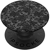 Black Lace Pattern with Gothic Floral and Spooky Details PopSockets Adhesive PopGrip