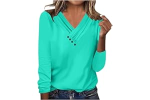 JXSOYEN Long Sleeve Shirts for Women Fall Clothes Casual V Neck Buttom Tops Solid Color Shirts 2024