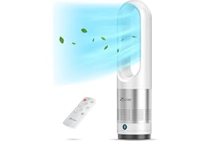 ZICOOLER Tower Fan for Bedroom, 22 Inch Bladeless Fan, 80° Oscillating with Remote, 8 Speeds, 8H Timer, Quiet Desk Cooling Standing Floor Fans Indoor Home Office Room, White