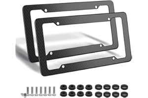 OKLPF Carbon Fiber License Plate Frame, Glossy Waterproof Plastic Number Plate Frame Print Carbon Fiber Pattern for Man and Women (with Fasteners and Screws) 2 Pack