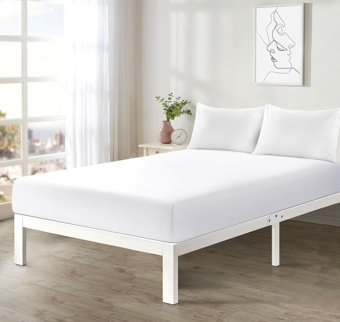 Dazzle Collection® White Extra Deep Small Double Fitted Sheets 4FT Bed, 16"/40CM Deep Poly Cotton Easy care Machine washable (Deep Fitted Sheet Single Bed)