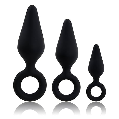 Plug Anales de Silicona Juguetes Estimulador Masturbador para Adultos，Negro, 3 Piezas