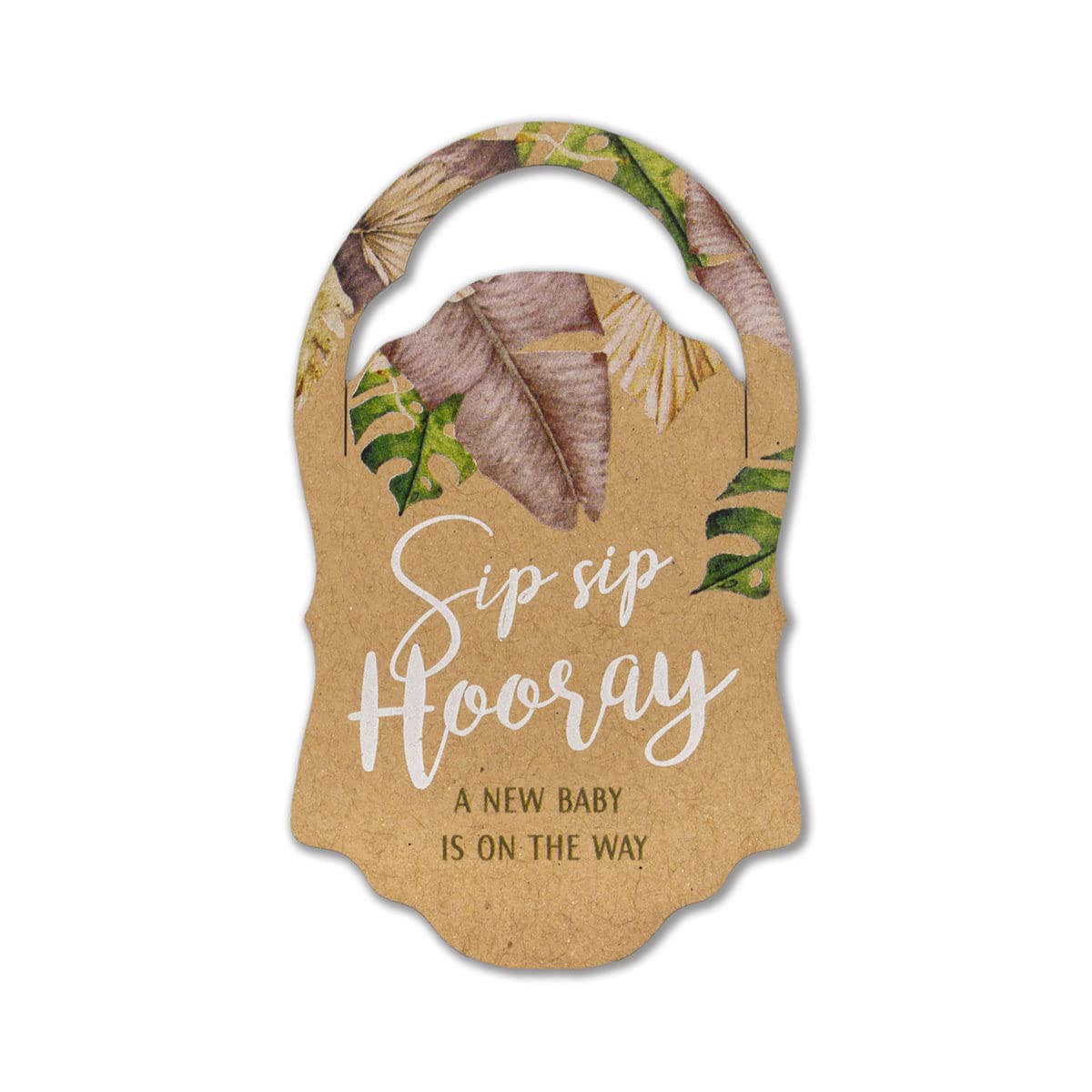 Summer-Ray 50pcs Sip Sip Hooray a New Baby is on The Way Mini Liquor Bottle Tags Baby Shower Tags with Tropical Leaves (Kraft Brown)