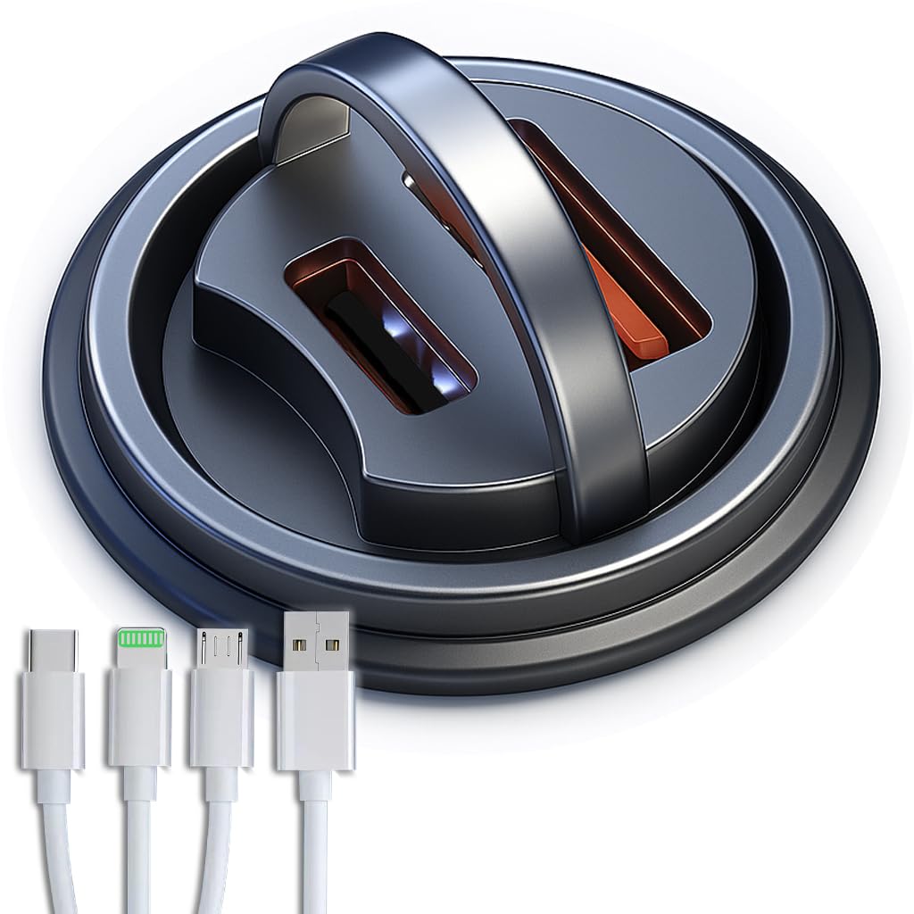 Photo 1 of 130W Mini Car Charger+3in1 USB Cable Fast Charging[QC100W+PD30W] Invisible Flush Fit Cigarette Lighter Adapter with Type C Cable,Dual Port for iPhone iPad Samsung MacBook Laptop Dashcam