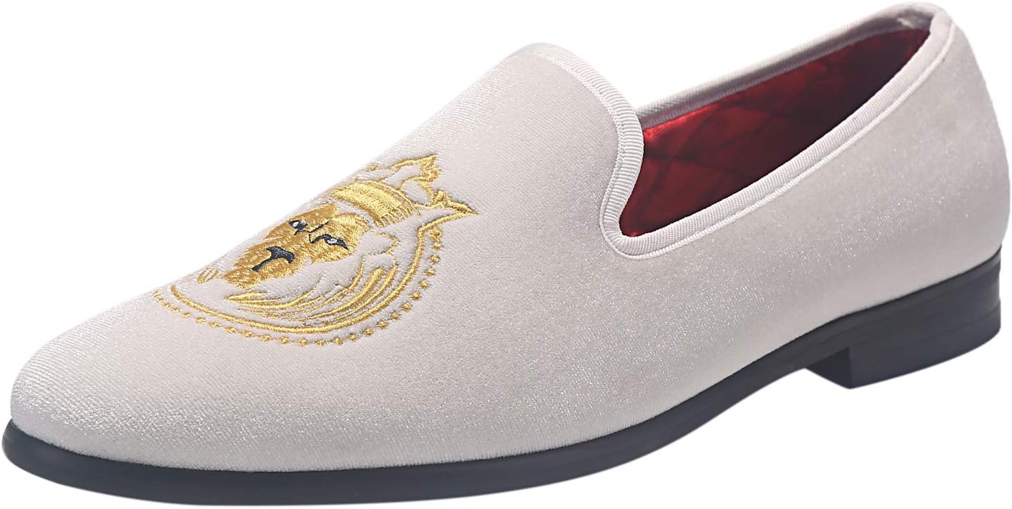 ELANROMAN Loafers for Men Velvet Shoes of Fashion Embroidered 1.0 and 2.0 Party Wedding Prom Shoes
