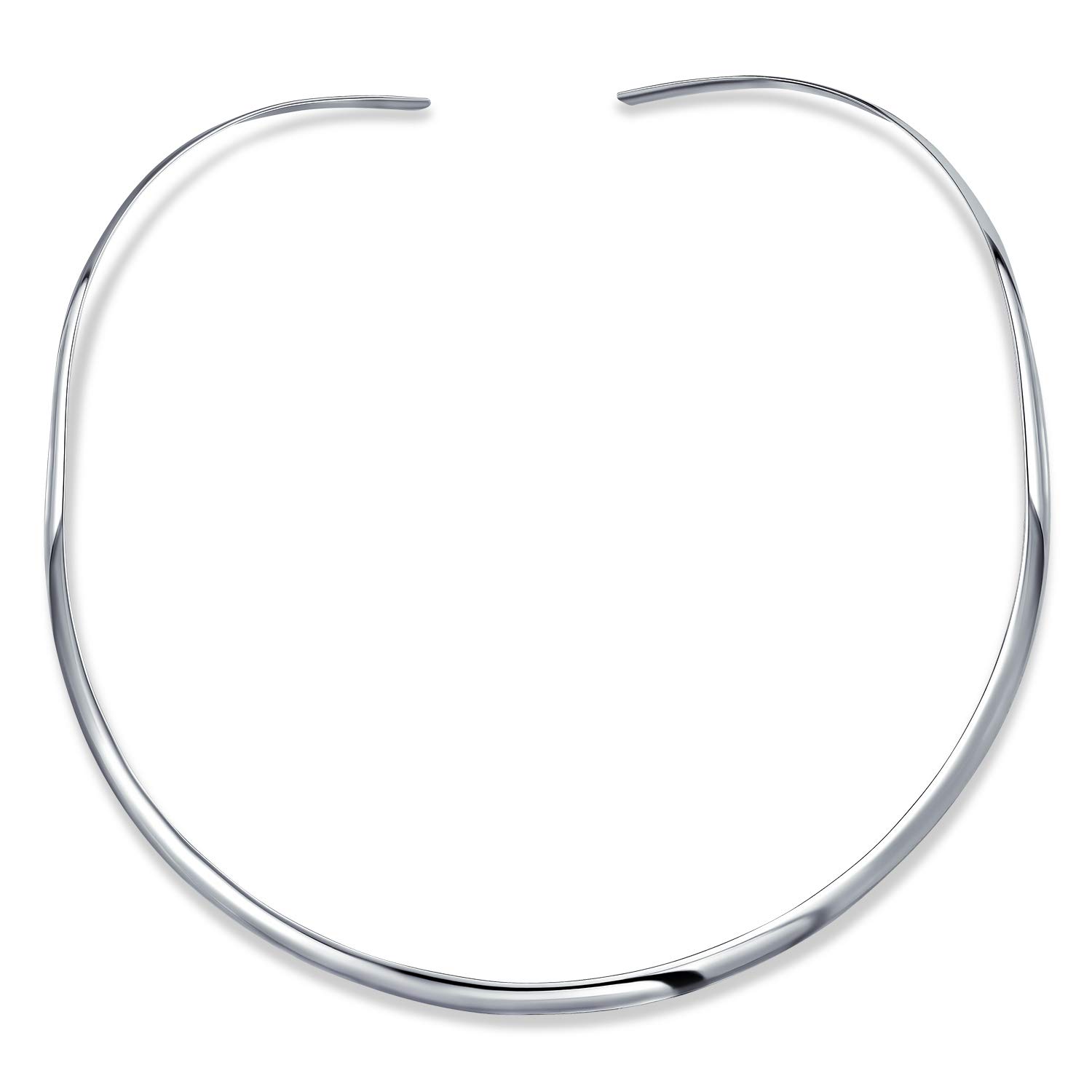 Bling Jewelry Basic Simple Thin Flat Choker Slider Open Collar Contoured Statement Necklace For Women .925 Silver Sterling Add Pendant 3MM