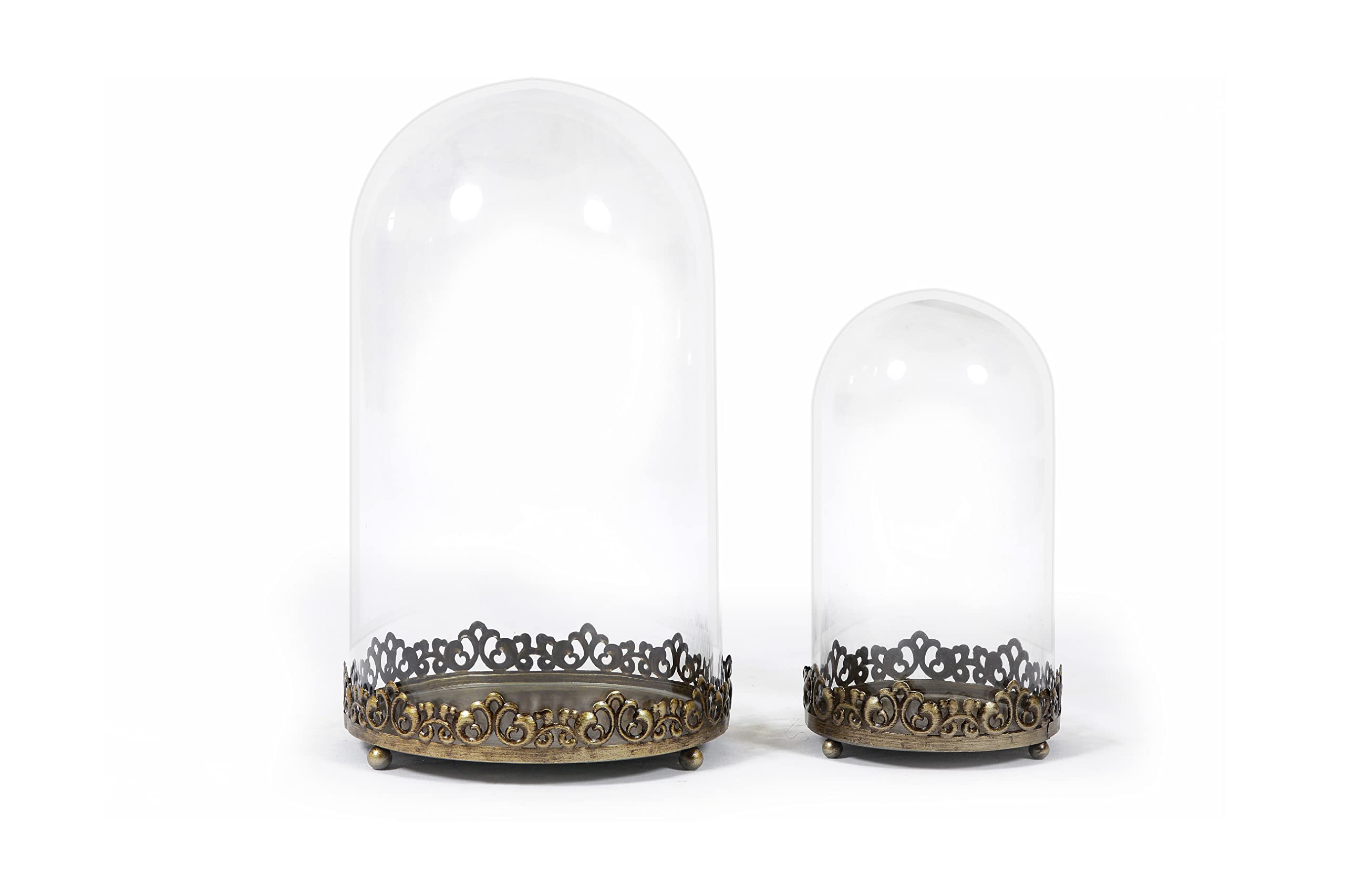 Photo 1 of 15" Tall Large Sturdy Handmade Glass Dome with Metal Base in Set of 2, 8.6x14.7 and 5.7x10 in Gold for Collectibles. Plant, Terrarium, Cloche Glass Dome,Bell Jar Display Case (Champagne Gold)