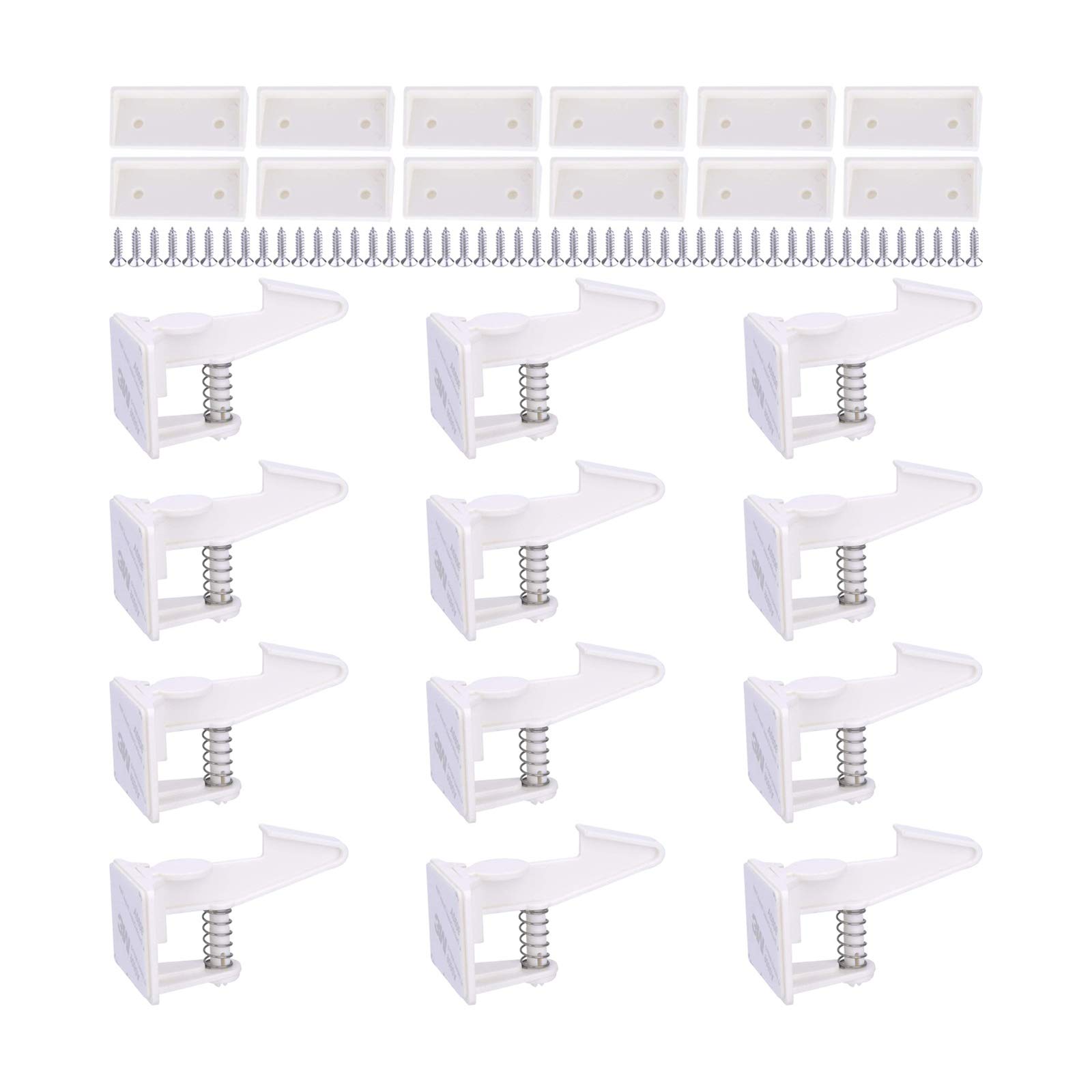 Photo 1 of Cabinet Locks Child Safety Latches - OKEFAN 12 Pack Baby Proofing Cabinets Drawer Lock Adhesive Latch for Kids Proof Drawers No Drilling Tools Needed (White)