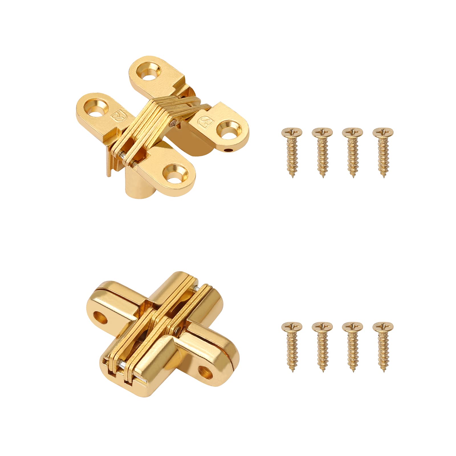 2 Pcs Hidden Cross Hinge 180 Degrees Convex Folding Door Concealed Cross Hinges for Furniture Hardware Wooden Door Cabinet Cupboard(Golden)