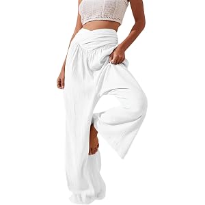 LIZALIG Womens Boho Wide Leg Split Skirt Pants Elastic Waist Drawstring Palazzo Pants 2026 Beach Vacation Wear