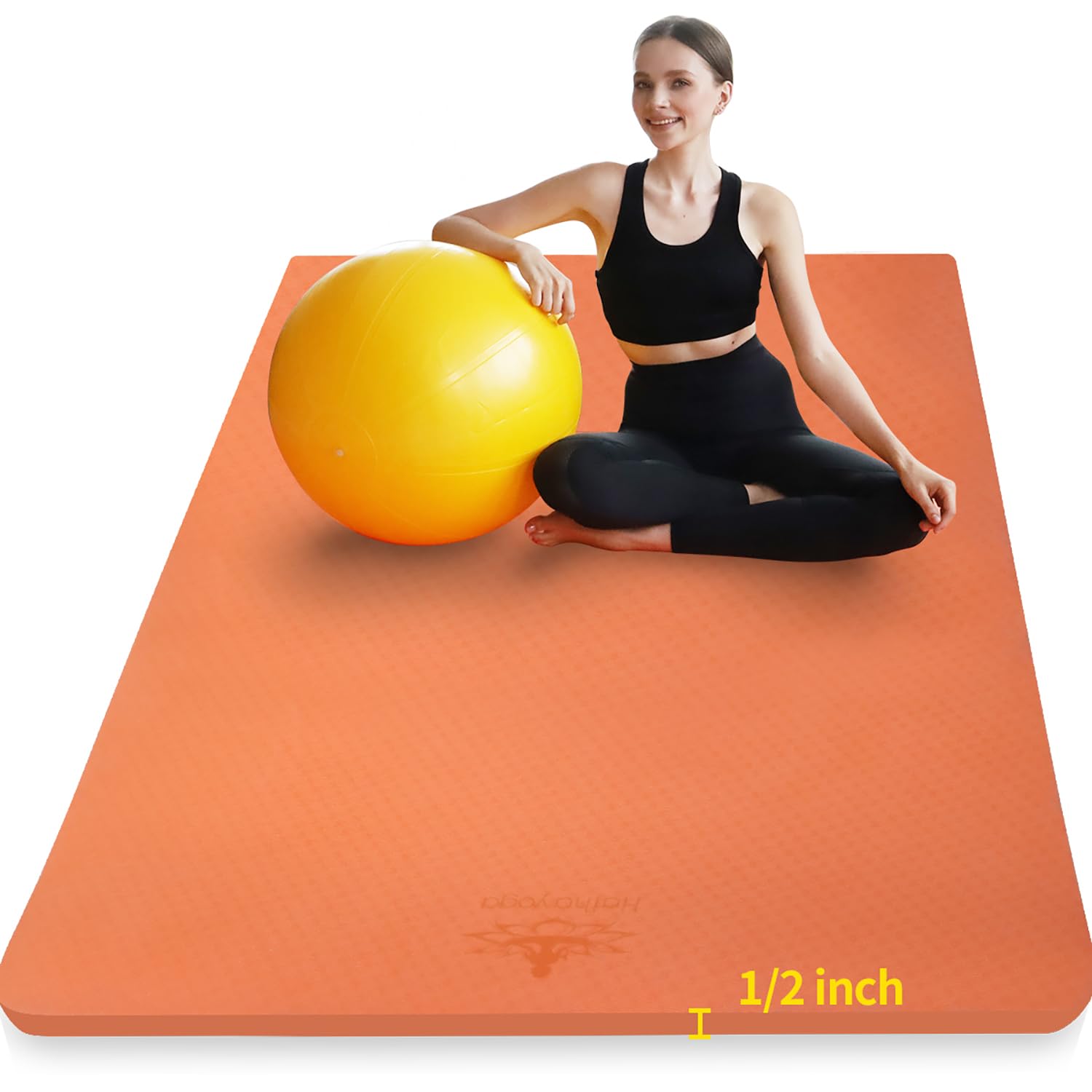 Photo 1 of (LARGE, LONG ) Hatha Yoga Large TPE Yoga Mat 6'x4'x1/2" Extra Thick Non-Slip Exercise Mat - for Yoga Pilates & Home Gym Workouts(Orange)