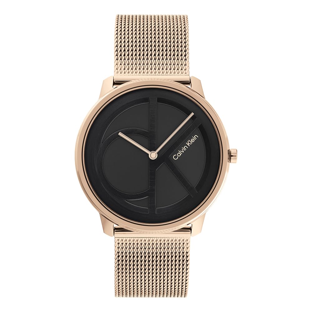 Calvin Klein Analogue Quartz Watch for Men and Women Iconic MESH - 40MM Collection with Carnation Gold Colored Stainless Steel Mesh Bracelet - 25200029