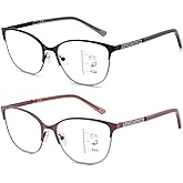 Kafirlo Progressive Multifocal Reading Glasses Women Cat Eye No Line Multifocus Transition Blue Light Reader Lady Metal Frame