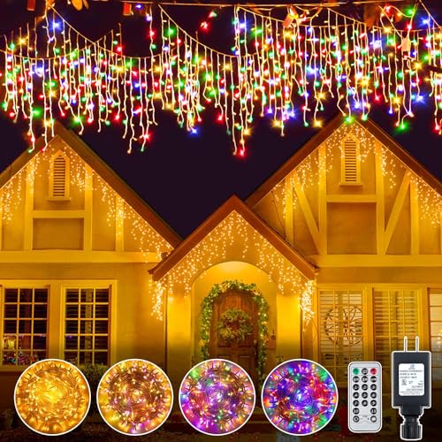 Ollny Icicle Lights Outdoor 306LED 25FT, Color Changing Christmas Light with 11 Modes Timers