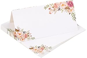 BUNCHBRAVO Floral Place Cards for Table Settings, 50-Pack Set, Flower Table Name Tags for Showers, Parties, Banquets