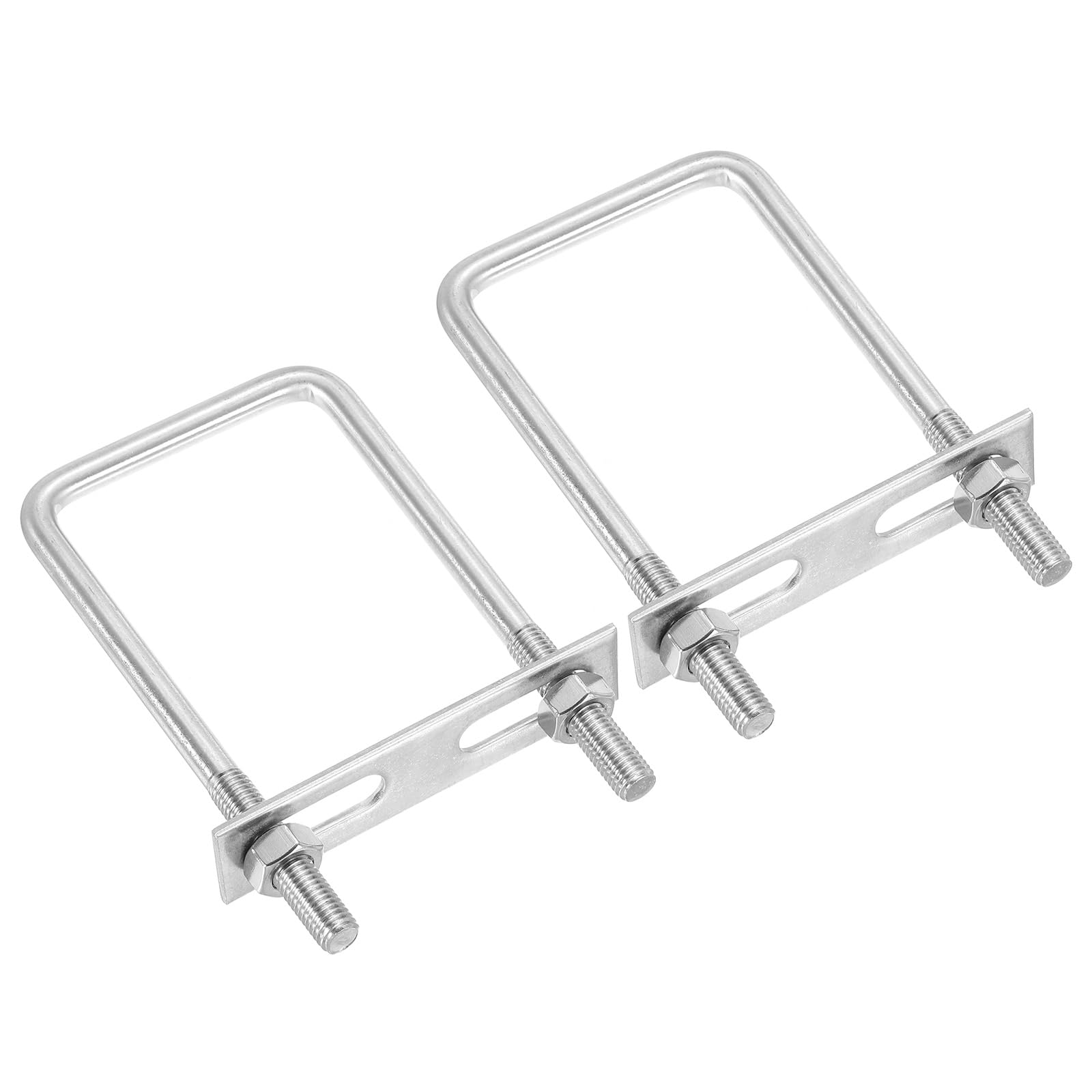 PATIKIL M10x70x150mm Square U-Bolts Kit, 2Set 304 Stainless Steel Square U Shaped Bolts Replacement Parts with Frame Plates and Nuts for Ski Board Sailboat Trailer