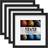 EGOFINE 12x12 Black Picture Frames Set of 4 Solid Wood with Glass 11.7x11.7