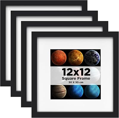 EGOFINE 12x12 Black Picture Frames Set of 4 Solid Wood with Glass 11.7x11.7