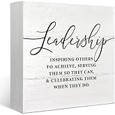 FLVGE Gifts for Leader Boss Mentor Leadership,Thank You Appreciation Gifts for Leader Teachers,Leadership Inspiring Others to Achieve Wooden Box Sign Desk Decor,Inspirational Office Decor,5x5
