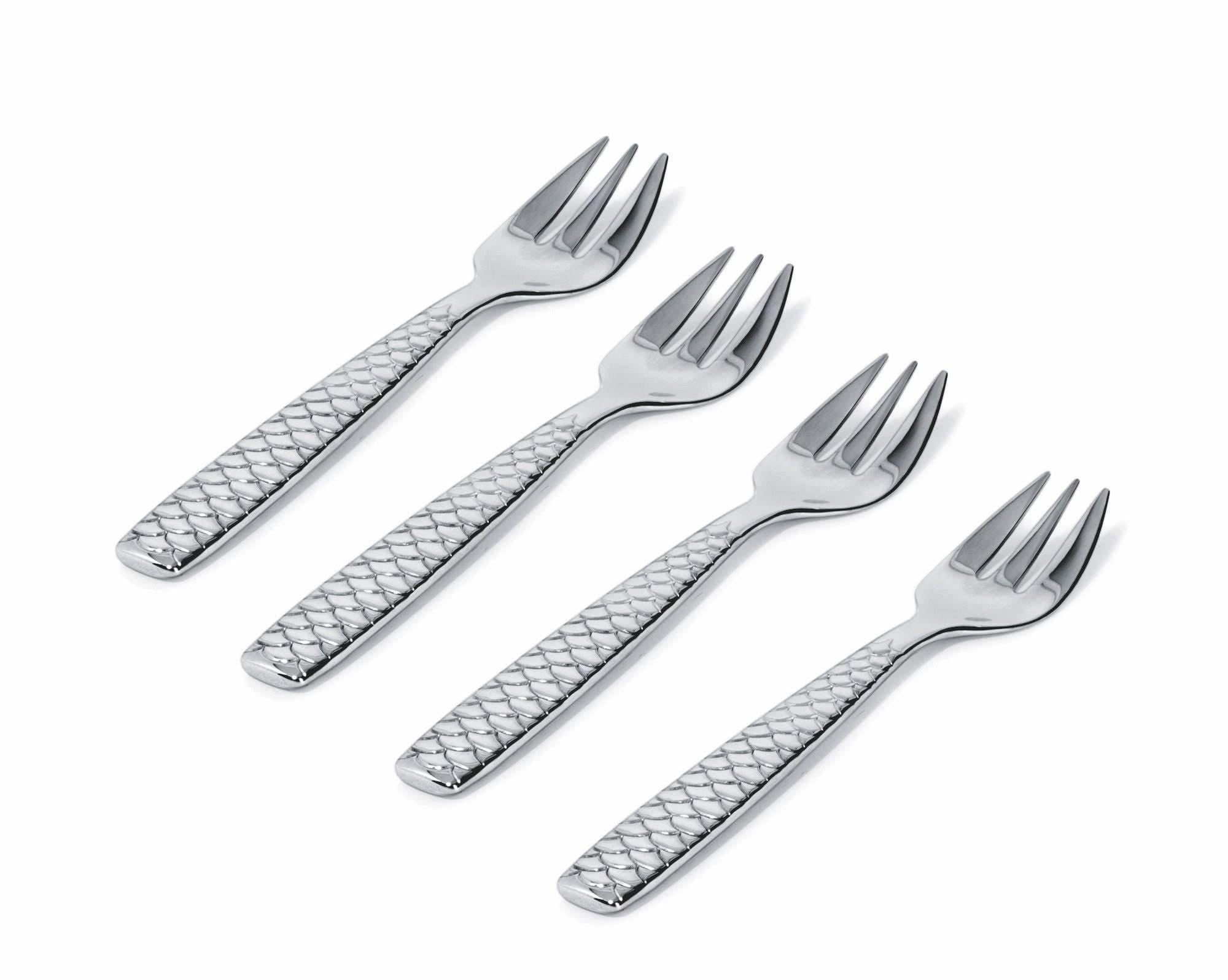 Alessi FM23/36S4 Oyster and Clam Forks in 18/10 Stainless Steel Mirror Polished, Set of Four, Silver, 14 x 17.5 x 10 cm
