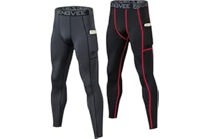 HUAKANG Men's 2 Pack Compression Pants with Pockets Cool Dry Base Layer Leggings for Running,Workout,Training