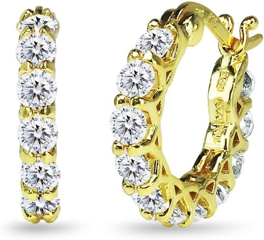 Sterling Silver 16mm Round Small Huggie Hoop Earrings Made with AAA Cubic Zirconia
