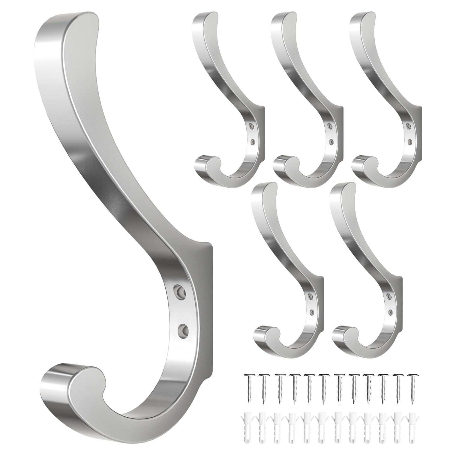 Photo 1 of Chrome Coat Hooks Wall Mount - Wall Hooks For Hanging Heavy Duty (30LB),Large Coat Hanger Wall Hangers,Metal Hooks For Hanging Towels,Backpack,Hat,Jacket,Key,Bag,Purse,Clothes,Robe,Dog Leash (6 Pack)