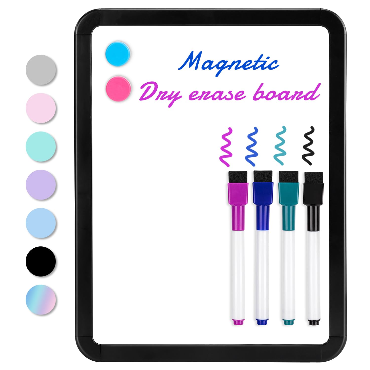 Photo 1 of VUSIGN Small White Board Dry Erase, 8.5'' x 11'' Magnetic Dry Erase Board, Mini Whiteboard with Markers for Kids, Students, Fridge, Wall, Locker, Black