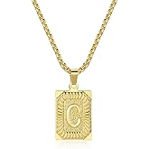 Initial Letter Necklace for Men, 22 inch Initial Pendant Necklace Chain, Dog Tag Chain Jewelry Fathers Day Dad Gifts Birthday Christmas Gifts, Stainless Steel