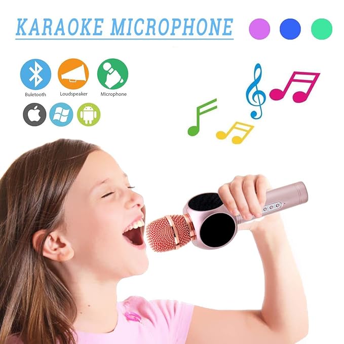 WISHTIME Bluetooth Kabellos Karaoke Mikrofon Handy Karaoke Microphone für Erwachsene Kinder Aufnahme Gesang Sprache KTV Playe