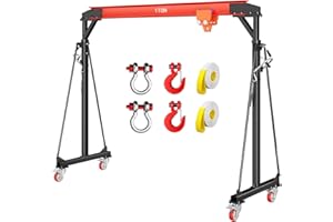 Garvee 2 Ton Gantry Crane, 4400 LBS Adjustable Portable Gantry Crane 8-12 FT Height, Shop Lift Hoist with Manual Trolley, Hoo