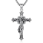 Adnix Crucifix Necklace for Men 925 Sterling Silver Jesus Cross Necklace Crucifix Cross Pendant Protection Jewelry for Men Women