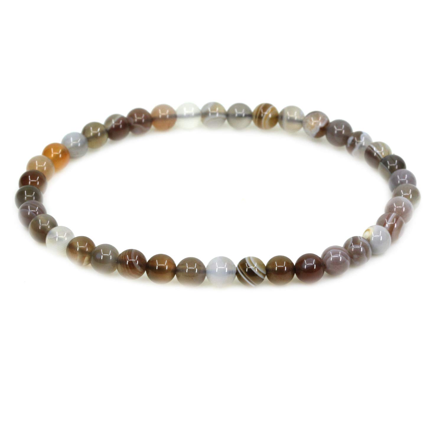 CHENYUE Natural Botswana Agate 4mm Round Beads Stretch Bracelet 7" Unisex