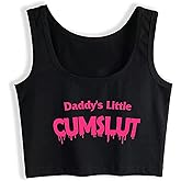 Humor Fun Flirty Daddy's Little Cumslut Print Tank Top Print Yoga Sport Workout Crop Top Gym Tops