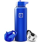 IRON °FLASK Camping & Hiking Hydration Flask with Straw, Wide Mouth Insulated Stainless Steel Sports Water Bottle - 40 oz Cobalt