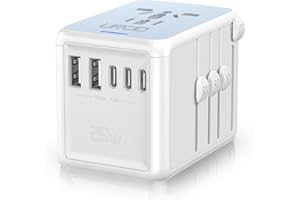 URJD Universal Travel Adapter Offers 5.8A 3X 3.0A USB-C Ports, 2X 2.4A USB-A Ports and Multi AC Outlet, All-in-One International Power Plug Adaptor Worldwide Charger for EU US UK AU 200+ Countries