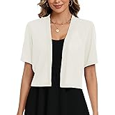 Heymoments Women's Thin Shrugs Short Sleeve Lightweight Cropped Tops Open Front Knitted Cardigan for Dress Summer Bolero