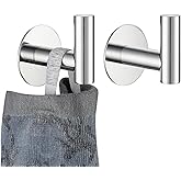 JQK Self Adhesive Towel Hook Chrome, No Drill Stick on Coat Robe Clothes Wall Hook for Bathroom Kitchen Garage 2 Pack, 304 Stainless Steel Polished Steel, ATH110-CH-P2