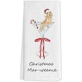 DNEULYR Christmas Dachshund Cocktail Kitchen Towels, Weiner Dog Dachshund Lover Gifts Decorative Hand Towels, Martini Cocktail Lover Gifts Dish Tea Towels for Kitchen Bar Cart, 16x24 Inch