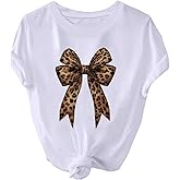 SOLY HUX Women's Graphic Tshirt Cute Leopard Bow Shirts Short Sleeve Tee Aesthetic Tops