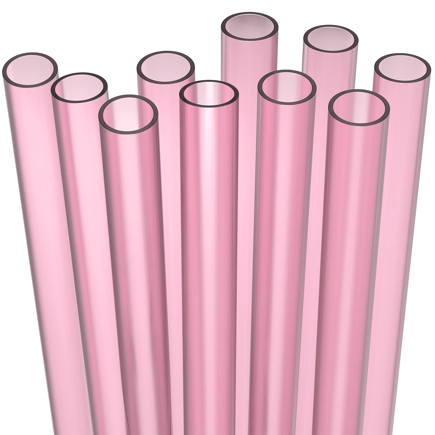 Photo 1 of Fiesta First 10 EXTRA WIDE Long Reusable Hard Plastic Drinking Straws + Cleaning Brush - Fat Thick Large Jumbo Straws for Smoothies, Boba, Bubble Tea - Pink - Dishwasher Safe BPA Free
