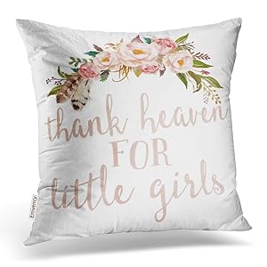 Emvency Decorative Throw Pillow Cover Square Size 20x20 Inches Boho Thank Heaven For Little Girls Nursery Pillowcase With Hidden Zipper Decor Cushion Gift For Home Sofa Bedroom Couch Car