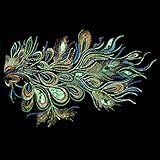 Hunulu DIY Craft Embroidered Sequins Peacock Cloth Feather Applique Sew Trim 60X35cm (Green)