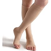 Bounfend® Compression Socks 20-30mmHg, Knee High Open Toe, Medical Grade Stockings for Women and Men,Varicose Vein, Swollen Legs, Shin Splints, Nursing, Travel, Beige S