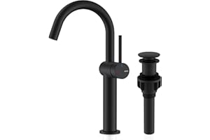 KENES Matte Black Tall Bathroom Vessel Sink Faucet, Single Handle Bathroom Faucet Single Hole, Tall Vanity Faucet with Pop Up
