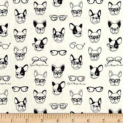 Kokka Trefle Soft Animals French Bull Dogs Double Gauze Cream Fabric By The Yard