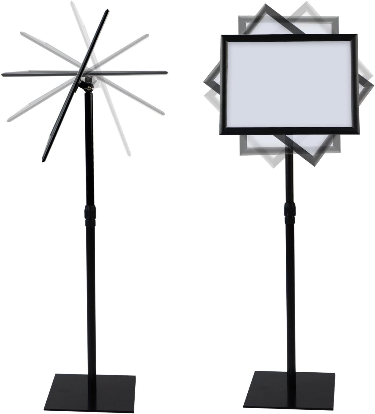 T-SIGN Adjustable Heavy Duty Pedestal Poster Stand, Square Steel Base, 11 x 17 Inch Aluminum Snap Open Frame, Vertical and Horizontal Displayed, Black : Office Products