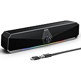SENZER CS30 Bluetooth Computer Speakers for Desktop, USB Plug & Play PC Speakers with Dynamic LED Light, Stereo Sound Soundbar for Desktop Laptop Monitor (USB-C Adapter Included)